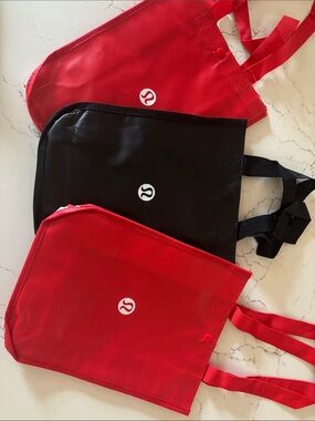 Lululemon Reusable Tote Set - 1 Black & 2 Red NEW